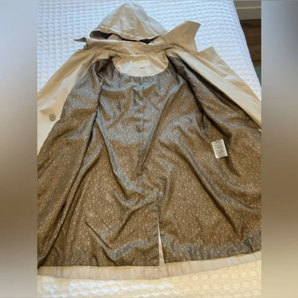 Michael Kors Mk Designer Trench Women's Tan Nude Beige Hooded Coat Jacket Large